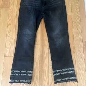 Driftwood Colette Straight Black Jeans raw hem embroidered sz 30